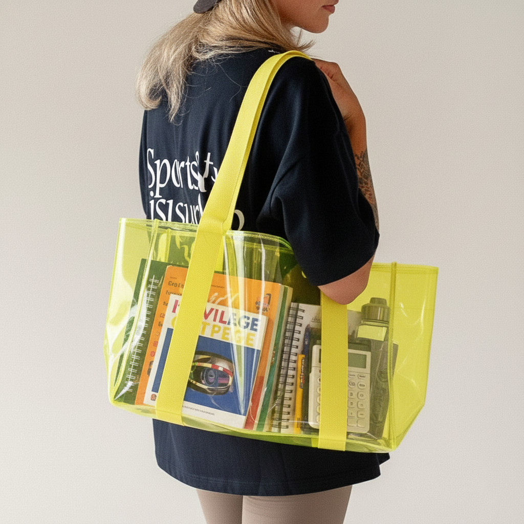 Tas Wanita 2 in 1 Set Pouch Totebag Transparan Mika Besar Tas Selempang Bahu untuk Kuliah Jalan-Jala