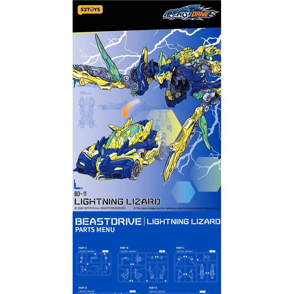 52TOYS BEASTDRIVE BD-11 Lightning Lizard,  Assemble Robot, Converting in Lizard and Racing, Action F