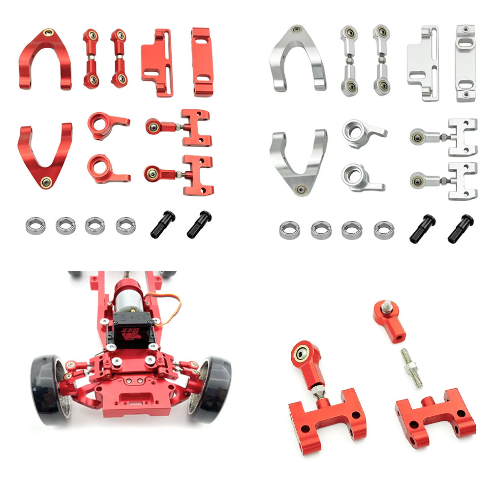 Metal Steering Cup Upper/Lower Swing Arm Mounts + Steering Slider & Turning Block for WPL D12/D42 RC
