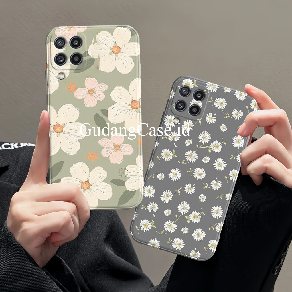 Silikon Hp Samsung A12 M12 A22 A31 A51 Softcase Pelindung Kamera Motif Bunga Hijau Kecil
