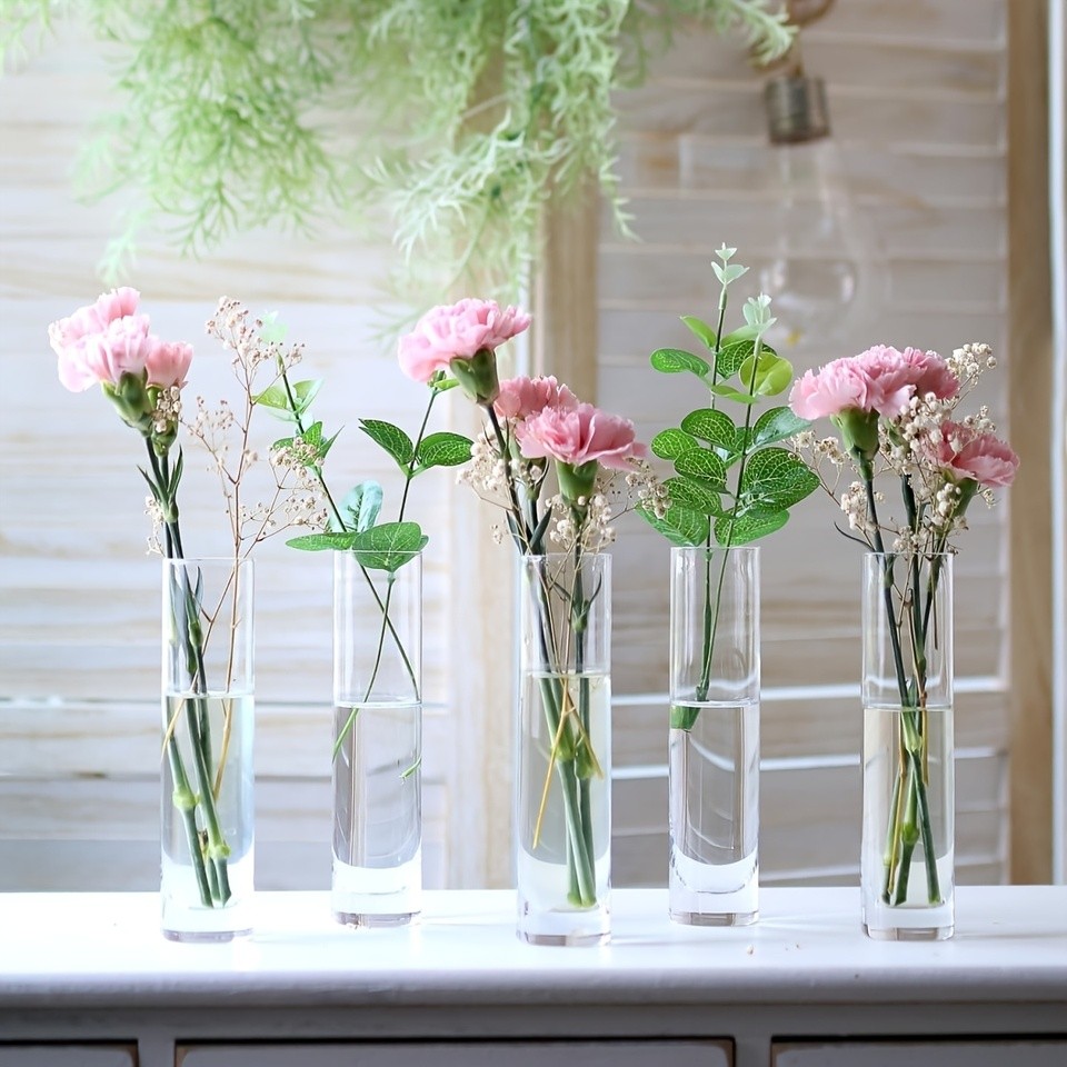 12 Pieces Glass Cylinder Vase, Clear Small Flower Vase, Home Decoration Vase, Party Decoration Vase,