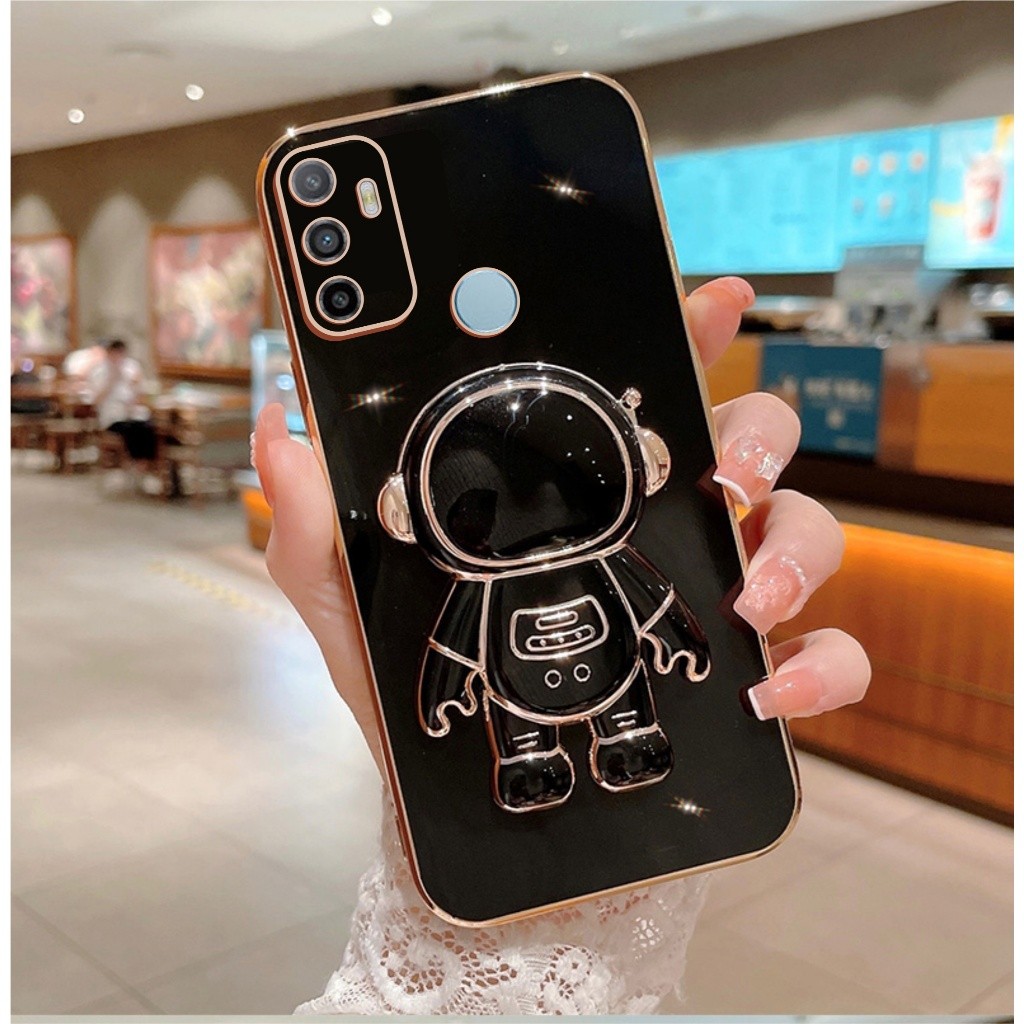 Soft Case Oppo A53 A33 A53s 4G 2020 Silikon Dudukan Lipat Astronot Plating Mewah Casing Handphone