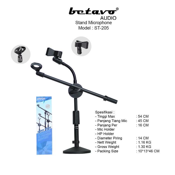 Professional Stand Microphone Betavo ST-205 | Mic Holder & Mic Holder Jepit | Piringan Bulat | Besi