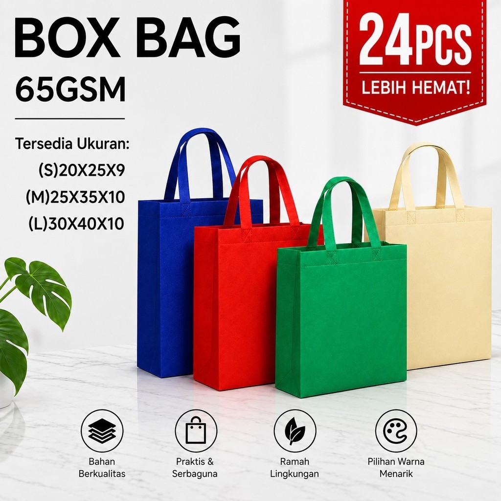 Tas Belanja Non Woven Tebal Model Kotak Serbaguna Untuk Pasar, Swalayan, Perlengkapan Ibu Rumah Tang