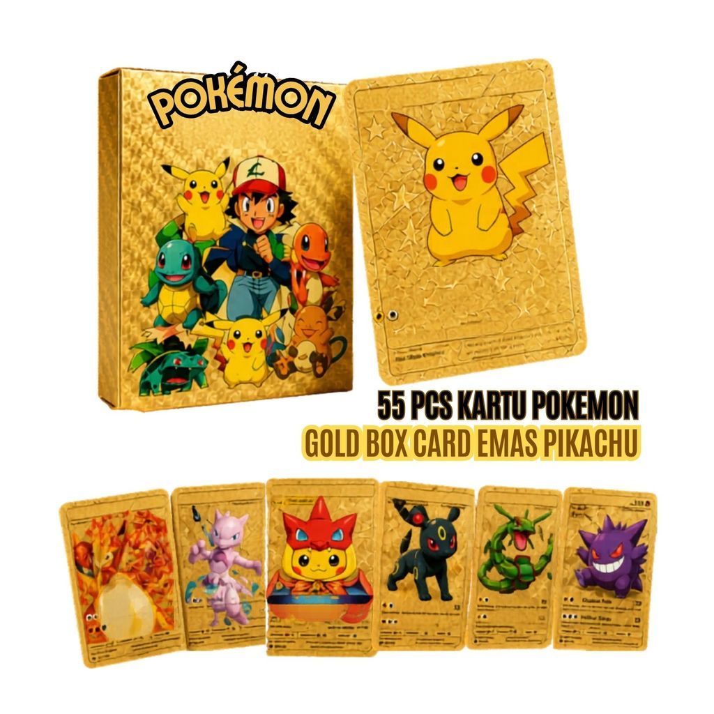 55pcs Kartu Pokemon Gold Card Emas Box Cards Pikachu BR410