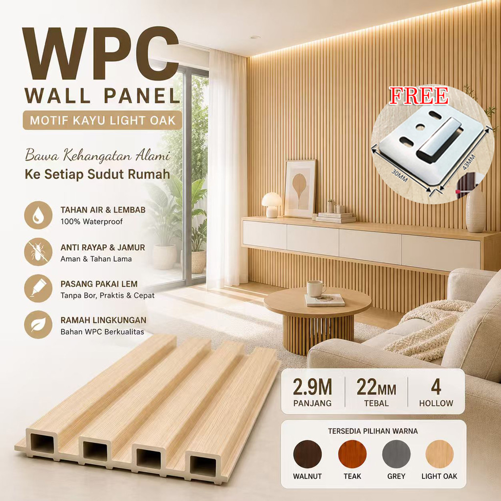 WPC Wood Wall Panel 2.9M x 16CM Panel Dinding Anti Rayap Anti Air Untuk Kamar Mandi Ruang Tamu