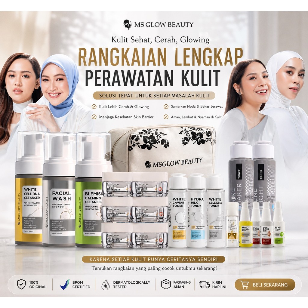 Ms Glow Skincare 1 Set Lengkap Wajah Glowing Paket Acne Whitening Luminous Ultimate Whitecell DNA