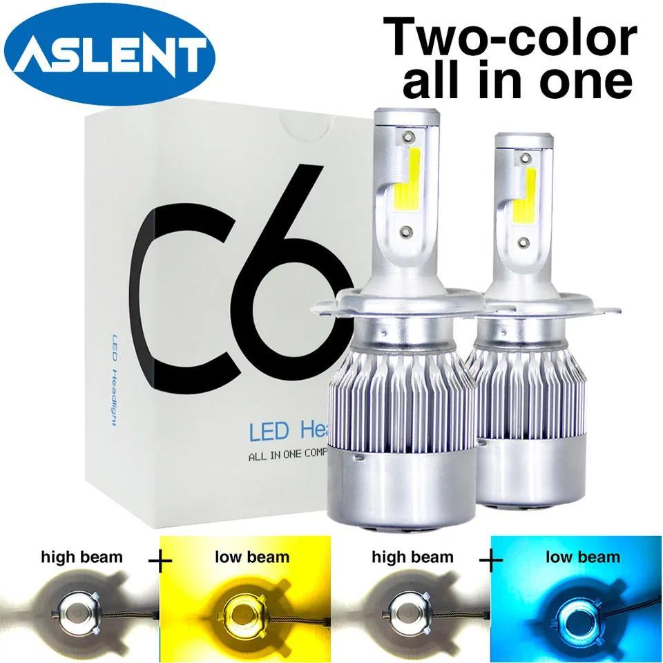 2X BARU C6 LED H4 Dua warna 6500K+3000k 6500K+8000K Hi/Lo H7 H1 H8 H11 9005 HB3 HB4 9006 Bohlam Lamp