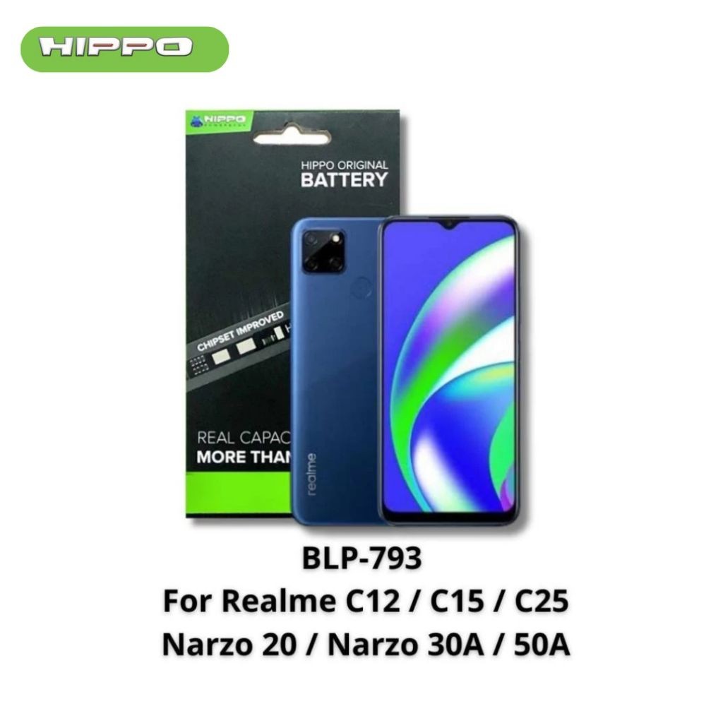 GIA Kita|| Hippo Baterai REALME C12/C15/C25s/NARZO20 /NARZO 30A /50A (BLP-793) 5000MAH original cell