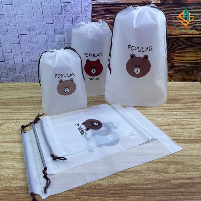 Promo (10 PCS) TRAVEL POUCH SERUT TRANSPARAN BROUN DAN MOTIF SERBAGUNA / TRAVEL POUCH SERUT MULTIFUN