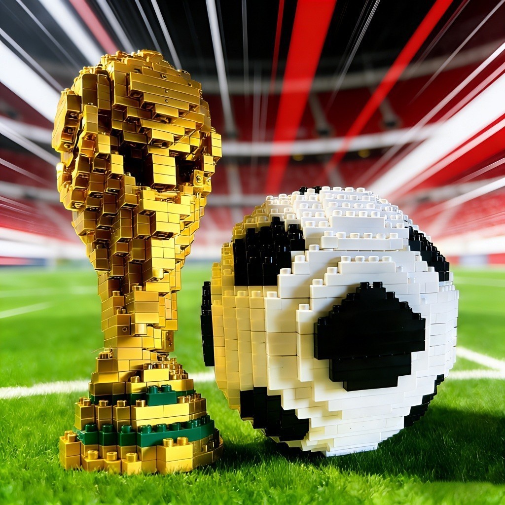 Simulasi retake hitam putih sepak bola Piala Dunia piala olahraga suvenir membongkar instalasi maina