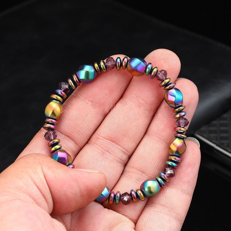 Gelang batu warna-warni dengan magnet, magnet hitam, nuansa mewah, gelang anyaman buatan tangan yang