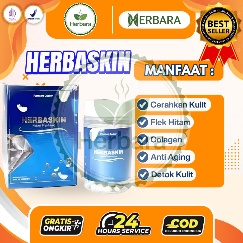 COD-[Kemasan Tanpa BOX] Herbara Herbaskin Asli Suplemen Kecantikan Pemutih Wajah Badan Alami 100% Or