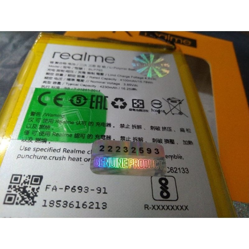 RealMe BLP911 BLP-911 GENUINE Batu Batre Battery Baterai RealMe 9 RealMe 9i RealMe 9 Pro RealMe V25 