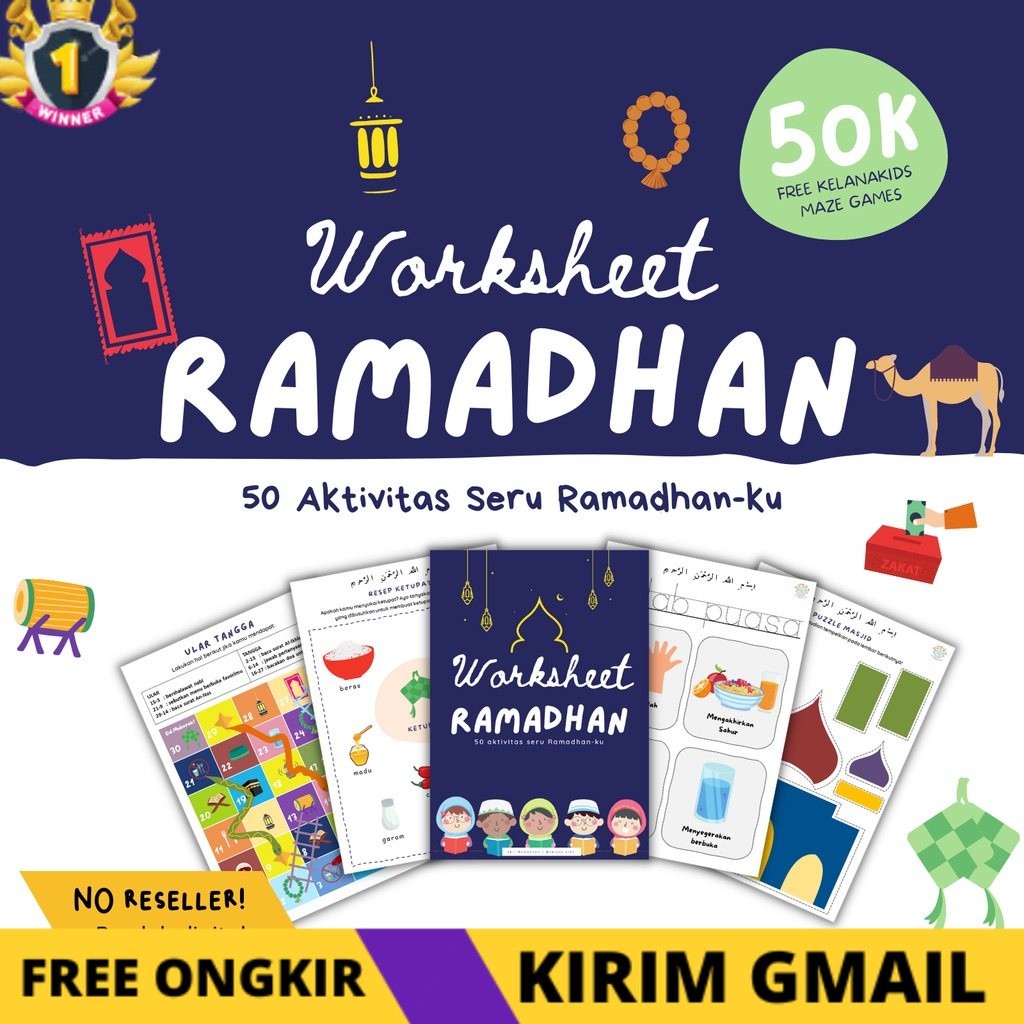 KS Printable Worksheet Buku Ramadan, 50 Aktivitas Belajar Islam Aktivitas Anak Muslim PAUD TK  (PDF)