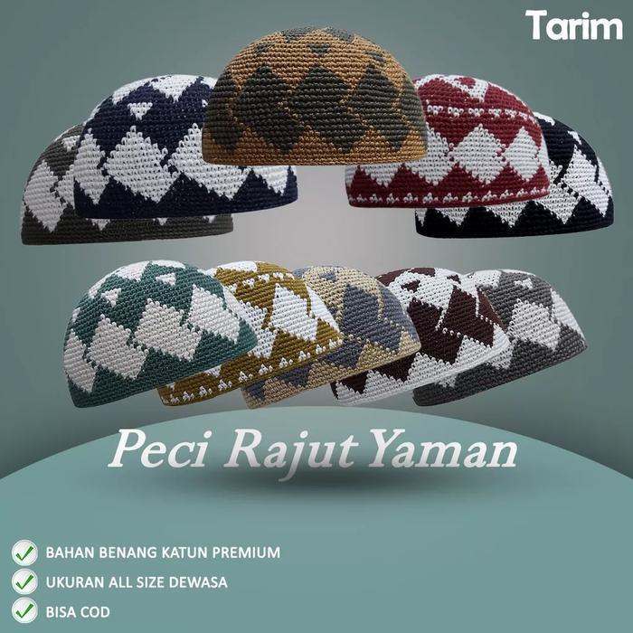 Terlaris_ Peci Rajut Yaman Motif Tarim  - Warna Request