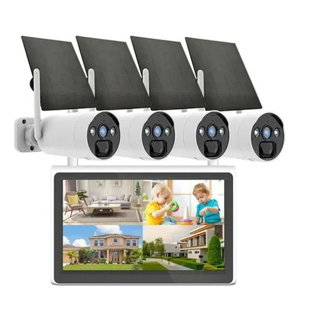 Rscamtom 4CH Wireless CCTV System for Environmental  with Solar Panel for Emergency Backup Surveilla