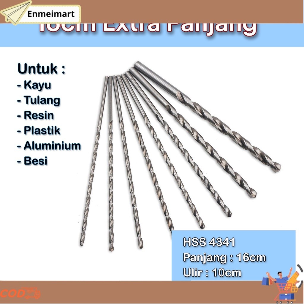 [ENM] Mata bor HSS kayu besi 1mm 2mm 3mm 4mm 5mm 6mm 7mm 8mm panjang 12cm 16cm