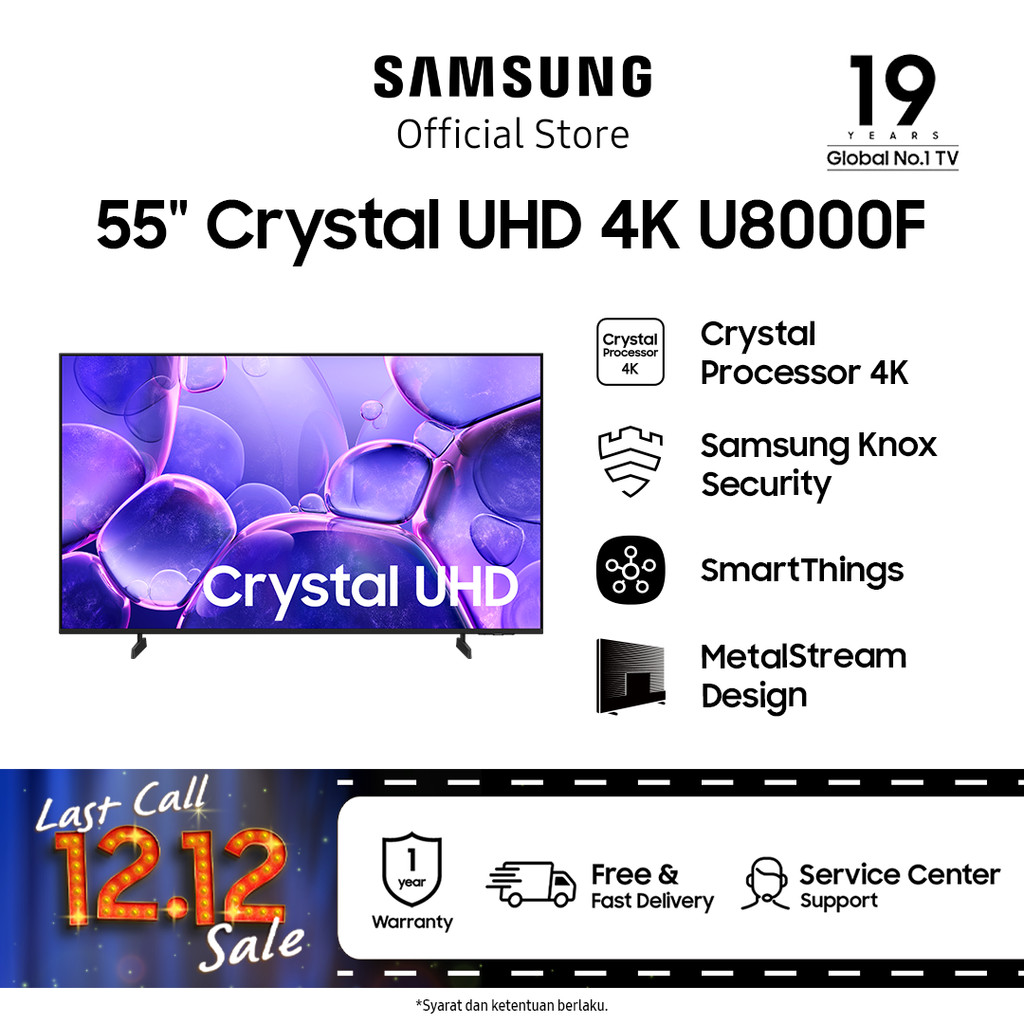 Samsung 55" Crystal UHD 4K U8000F Smart TV | Crystal Processor 4K | SmartThings | UA55U8000FKXXD