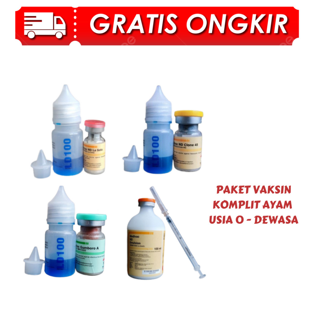 SUMERKAN PAKET VAKSIN KOMPLIT AYAM USIA 0 - DEWASA (LA SOTA dosis 100 + ND CLONE dosis 100 + GUMBORO
