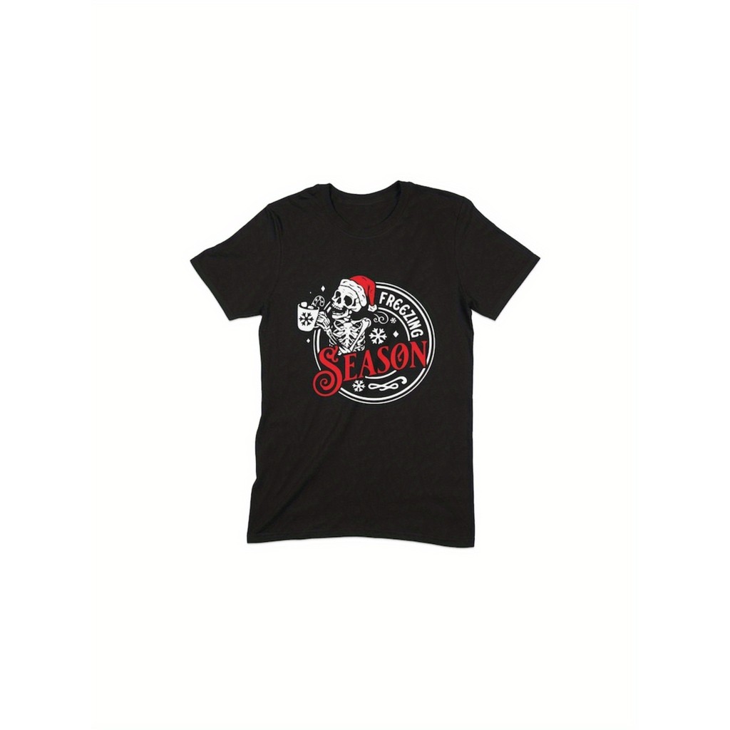 Koleksi Kaus Unik & Humor: Kaus Katun Hitam Retro California Desain Santa Claus Tengkorak Musim Ding