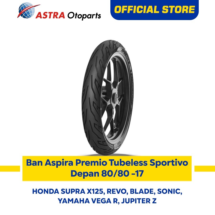 Ban Depan Aspira Premio Sportivo Tubeless 80/80-17 untuk Honda Supra X125, Revo, Blade, Sonic, Yamah