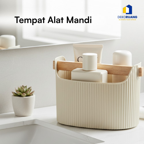 Keranjang Sabun Mandi Pegangan Kayu Keranjang Storage Basket Serbaguna Tempat Alat Mandi Aesthetic