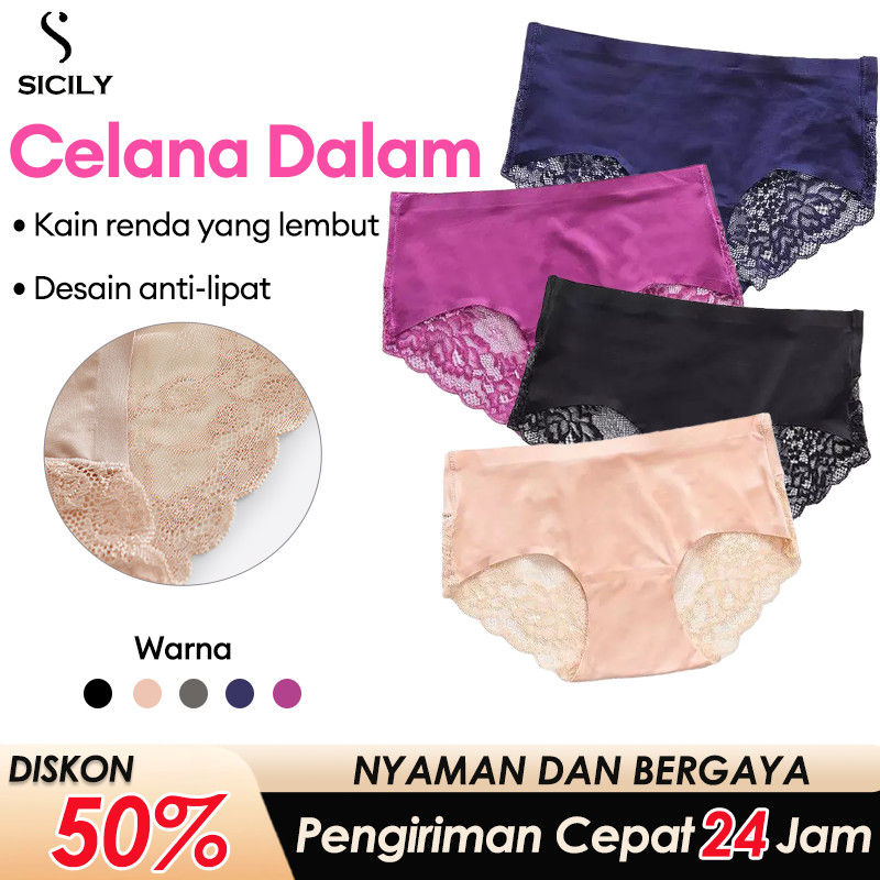 Celana Dalam Wanita Renda Brief Seamless Sexy Panties Jumbo Low Waist 086