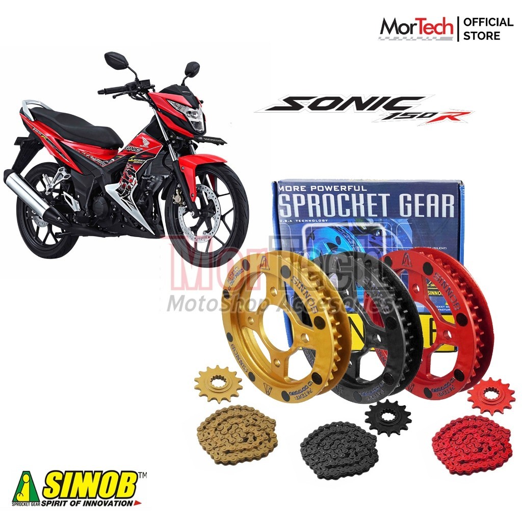 Sinnob Gir Gear Set Dan Rantai Motor Colour Chain Honda SONIC 150R Merah