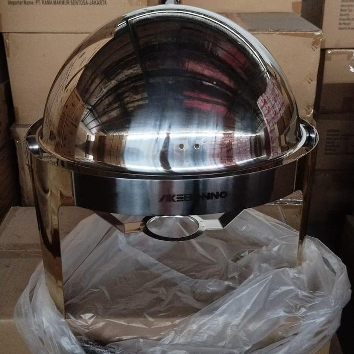 AKEBONNO -Chafing Dish Round Roll Gold/Tempat Penghangat Makan Prasmanan/Restoran Bulat Stainless