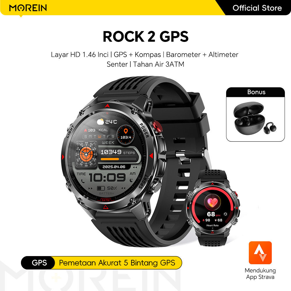 Morein Plus Rock 2 GPS Smartwatch - GPS + Kompas | Barometer & Altimeter & Senter | Tahan Air 3ATM