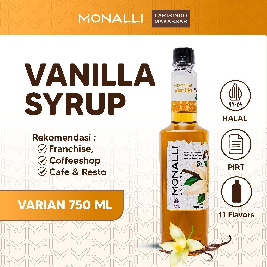 Monalli Syrup - 750 mL Vanilla Syrup / Sirup Vanila Premium / Sirup Kopi / Sirup Minuman Rasa / Siru
