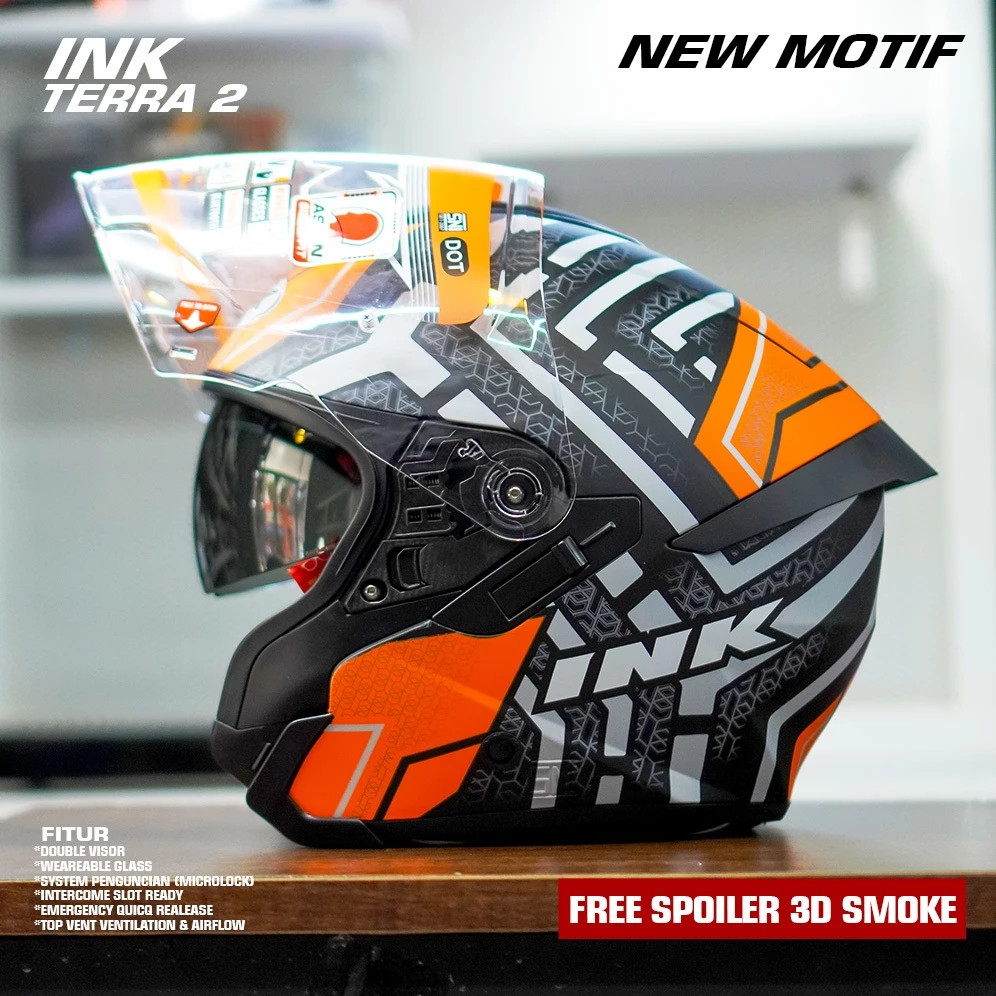 Helm INK TERRA 2 MOTIF DOUBLE VISOR FREE SPOILER 3D - Helm ink terra2 Motif SNI Original