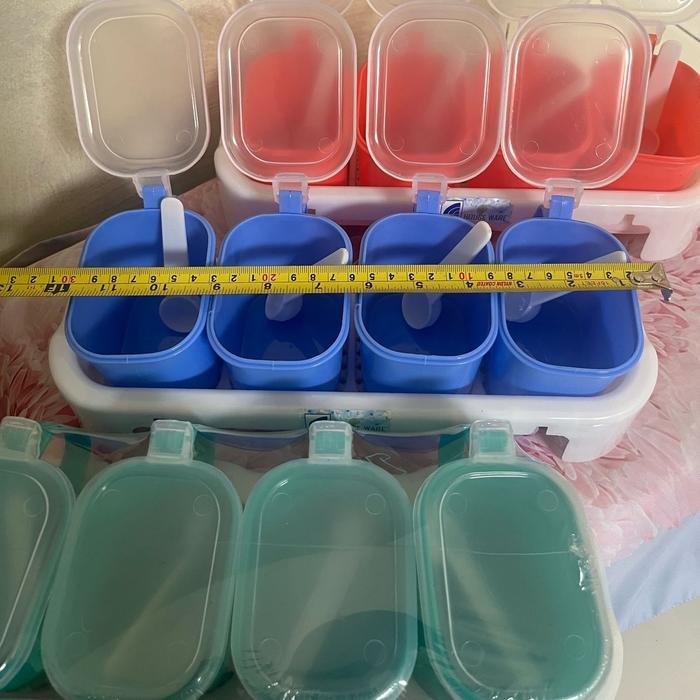 Wadah Bumbu Dapur 4 in 1 Plastik Serbaguna dengan Sendok Bonus - Hijau, Tempat Bumbu Dapur