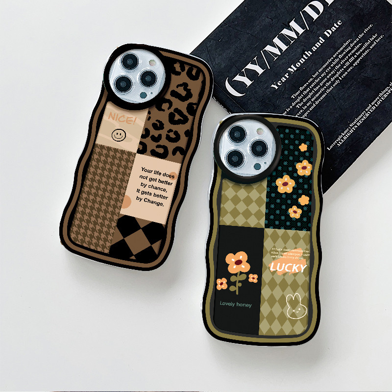 Gelombang Transparan Casing Motif Macan Tutul Bunga Untuk iPhone 15 14 13 12 11 Pro X XR Xs Max 6 6s