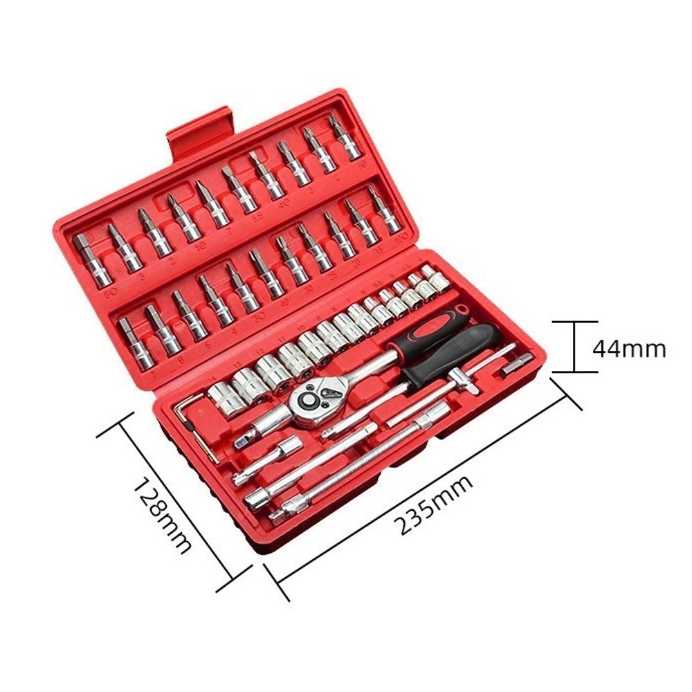 Kotak Alat 46 pcs perbaikan alat kunci lengan perbaikan mobil kunci set Fly kecil 1/4 roda kunci set