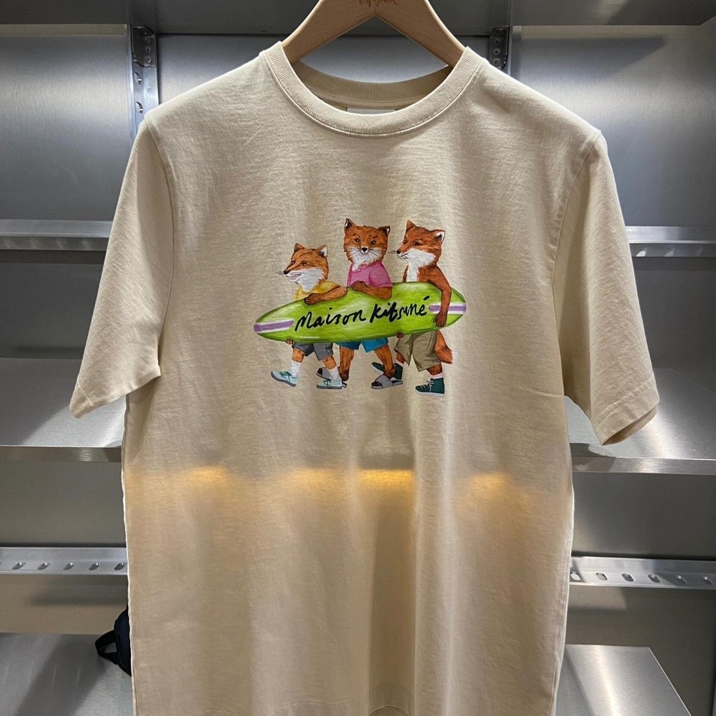 Maison kitsune Skateboard Surfing New Style Short-Sleeved T-Shirt Simple Round Neck Men Women Same S