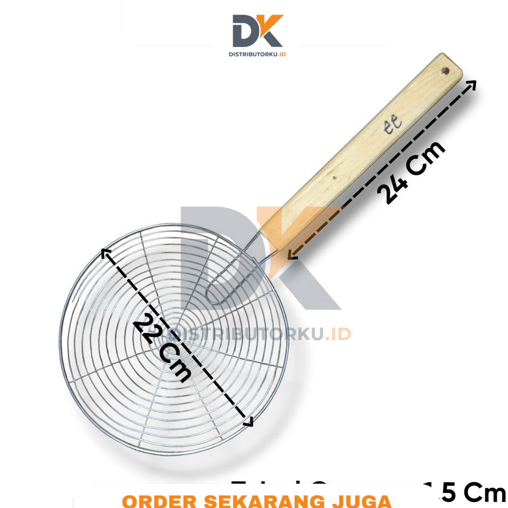 SEROKAN SARINGAN MINYAK PENGGORENGAN GAGANG KAYU BANYAK UKURAN SERBAGUNA  (DISTRIBUTORKU.ID)
