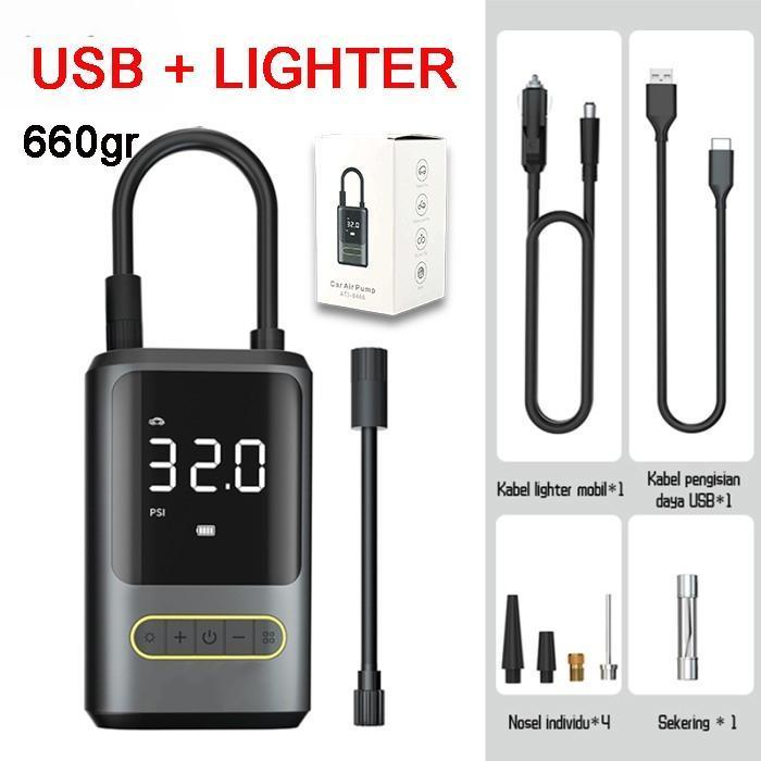 WIREWAVE Pompa Ban Electric Air Pump Inflator Portable USB Lighter Pompa Ban Motor Pompa Sepeda Mobi