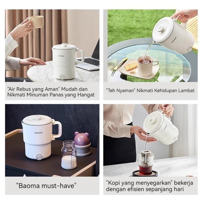 URINGO Ketel Lipat Perjalanan Bisnis Portabel Cangkir Air Mendidih Listrik Mini Kecil Berkemah Tegan