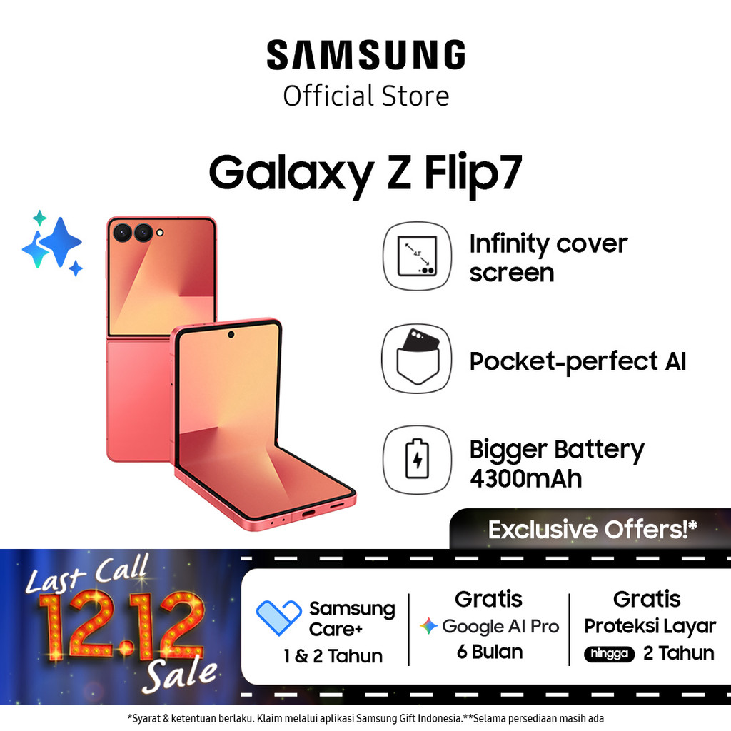 Samsung Galaxy Z Flip7 12/512GB - Coralred | Hp Lipat AI | Kamera 200MP
