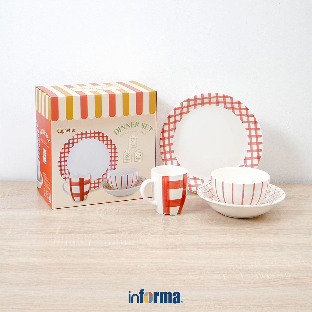Informa Appetite Fern Perlengkapan Makan Porcelain Set 4 pcs - Merah Dining Set Tableware Alat Makan
