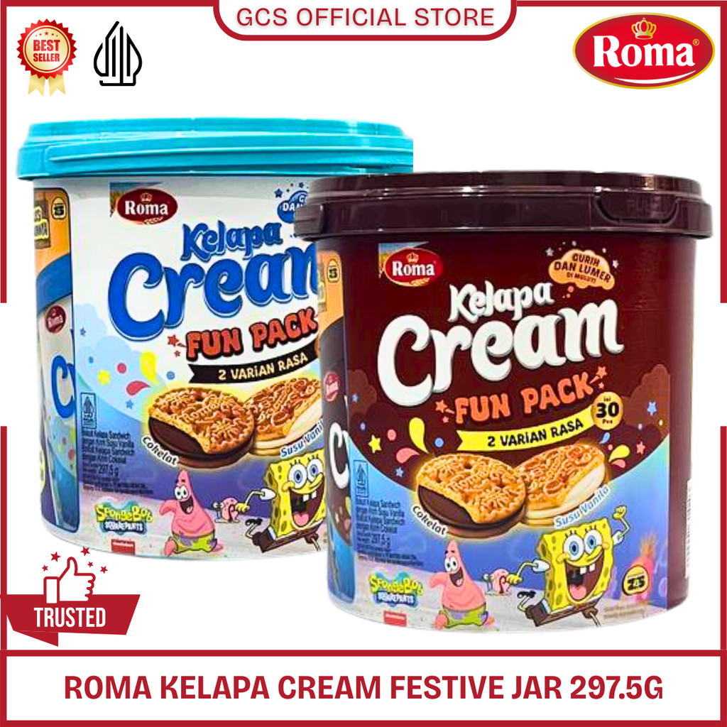 Roma Kelapa Cream Chocolate Vanilla Fun Pack Kemasan Jar 297.5g Biskuit Roma Kelapa Coklat Vanilla
