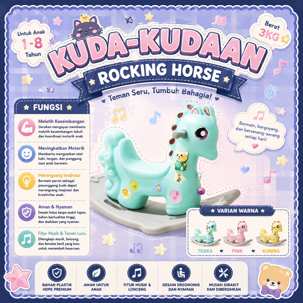 MOLION Mainan Anak Kuda Rocking Horse Mainan Anak Kuda Kudaan 001-M1005.