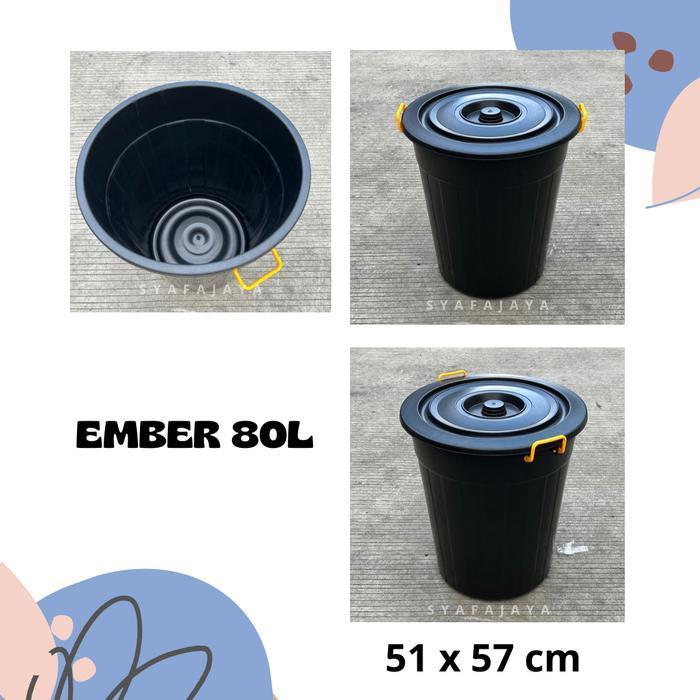 Ember Air Plastik + Tutup 80 Liter Warna / Ember Air Plastik Besar Jumbo Ember Deden - Hitam