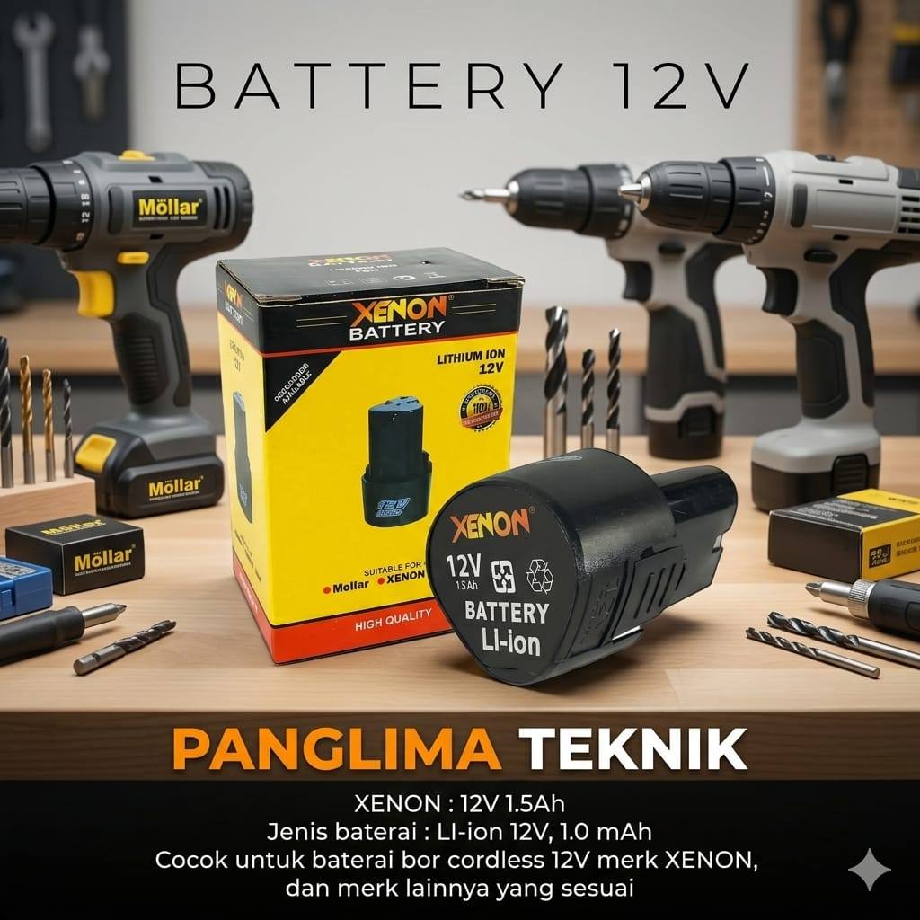 BATERAI 12V MESIN BOR CAS 12 v CORDLES DRILL XENON