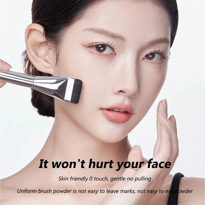 (Grosir) Kuas Foundation Flat Brush Ultra thin + Spons Aplikator Masker Silikon Dengan Tempat Bening