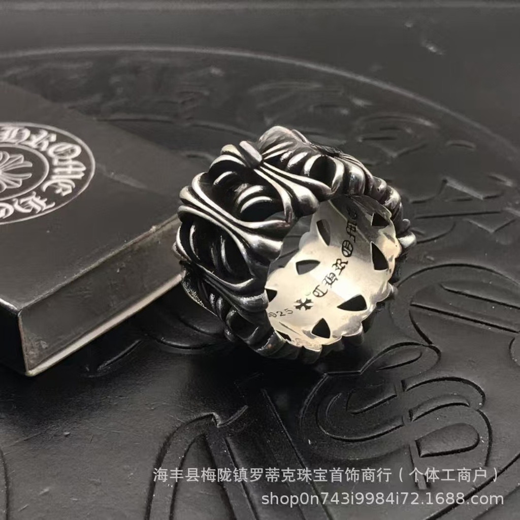 Cincin pria perak murni 925 bertanda, perak Thailand bergaya kuno ukuran besar