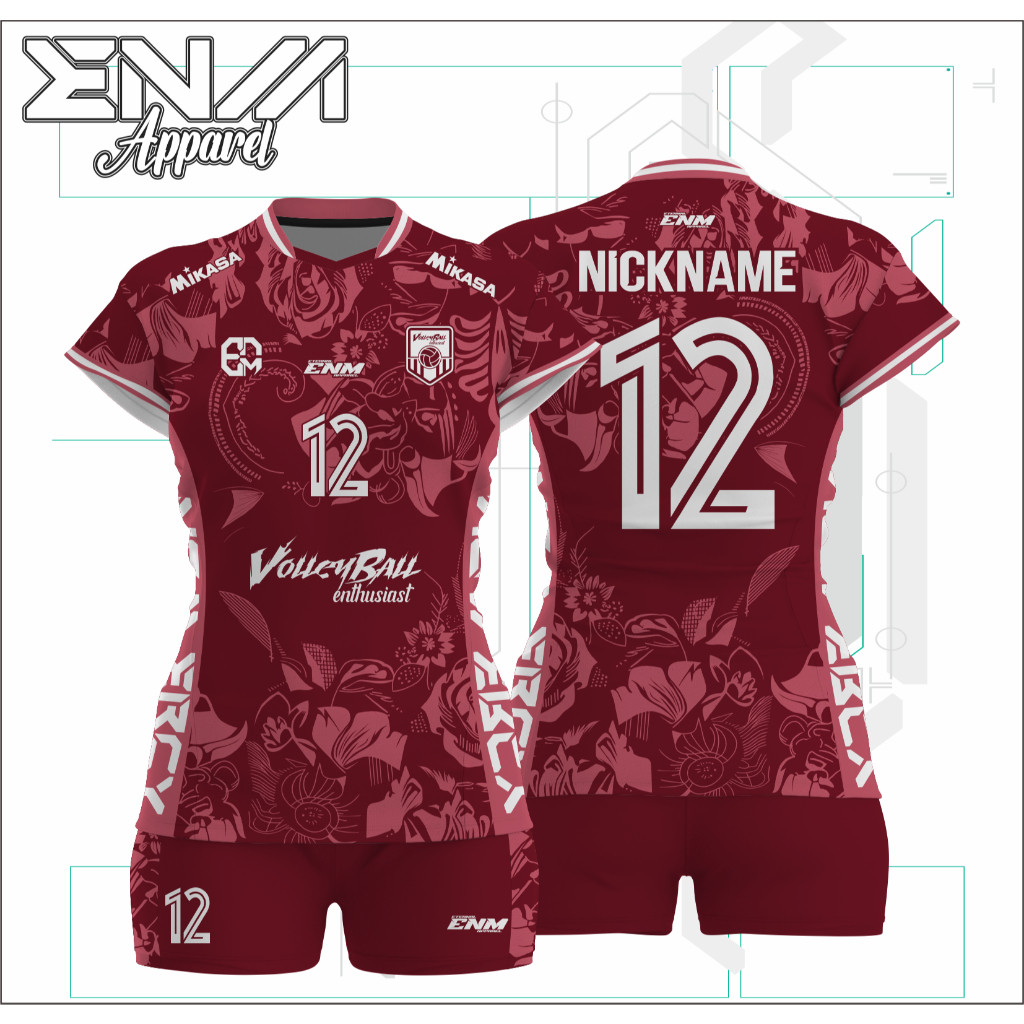 CANDUSHOP Jersey volly cewek BEAUTIFUL ROSE custom baju volly cewek full print set jersey voli cutti