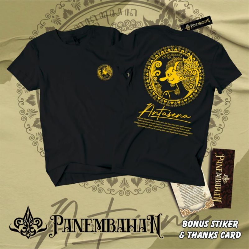 Panembahan Kaos Jawa Wayang Antasena Emas Lengan Pendek 2 Warna Hitam Putih Cotton Combed Sablon Thr